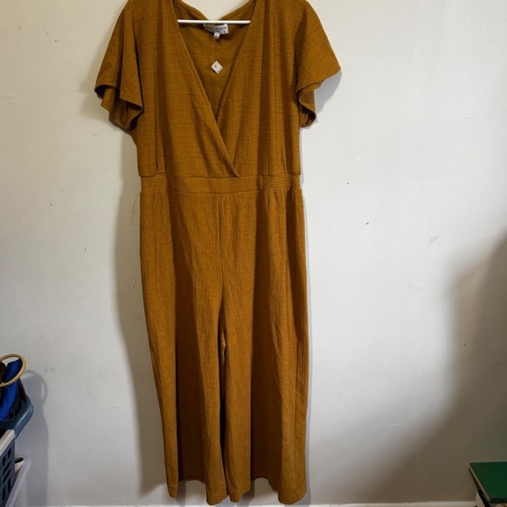 NWT Madewell Texture & Thread Women's L Textured Short Sleeve Wide Leg Jumpsuit